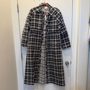 Black and White Plaid Long Coat Dress